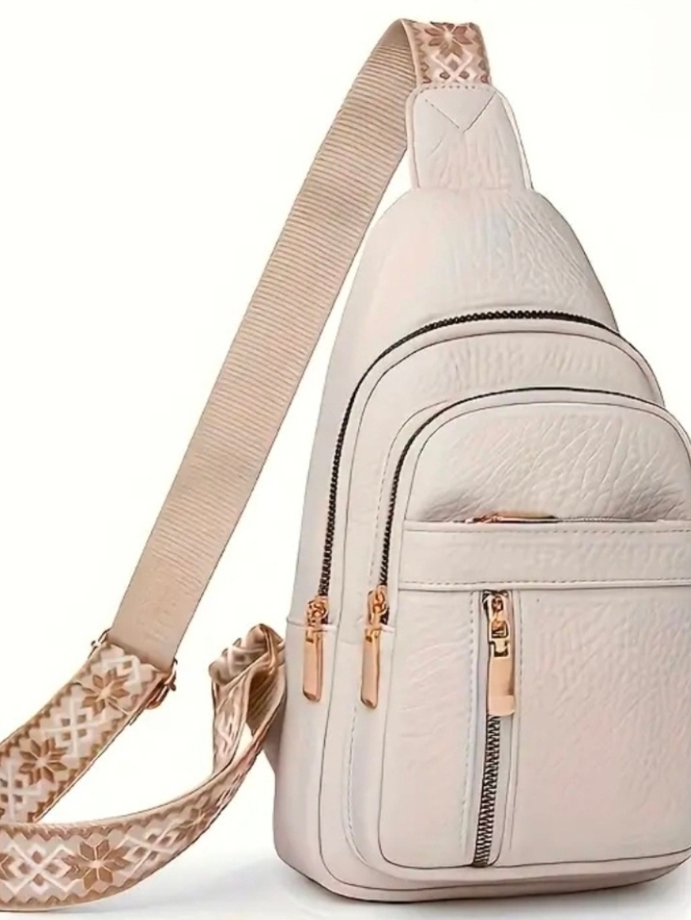 Women's Cream Sling Crossbody Bag with Gold Hardware